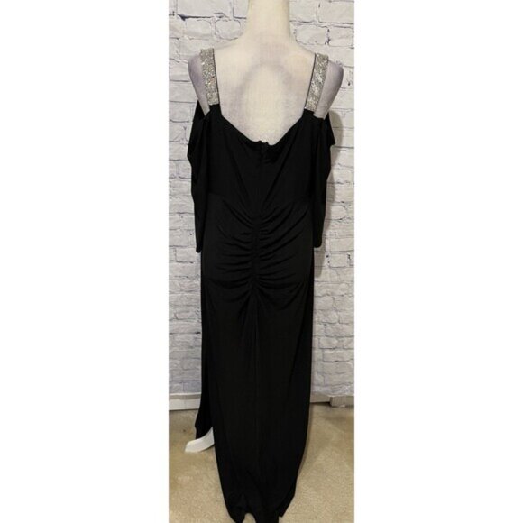 R&M Richards Womens Rhinestone Black Ruched Evening Dress Plus Size 16W - Picture 7 of 12